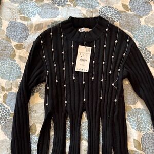 Zara Black Sweater with Pearl Detailing
